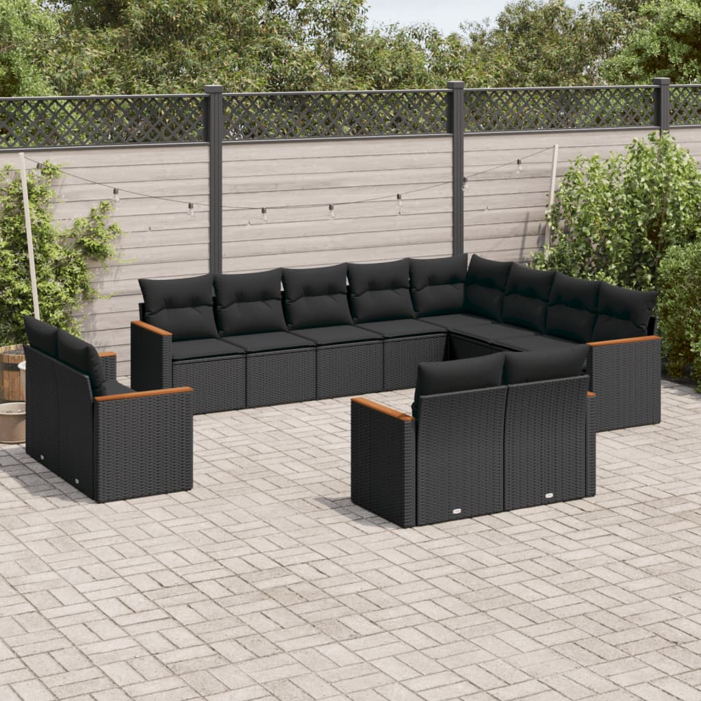12-dijelni set vrtnih sofa od poliratana s jastucima crni