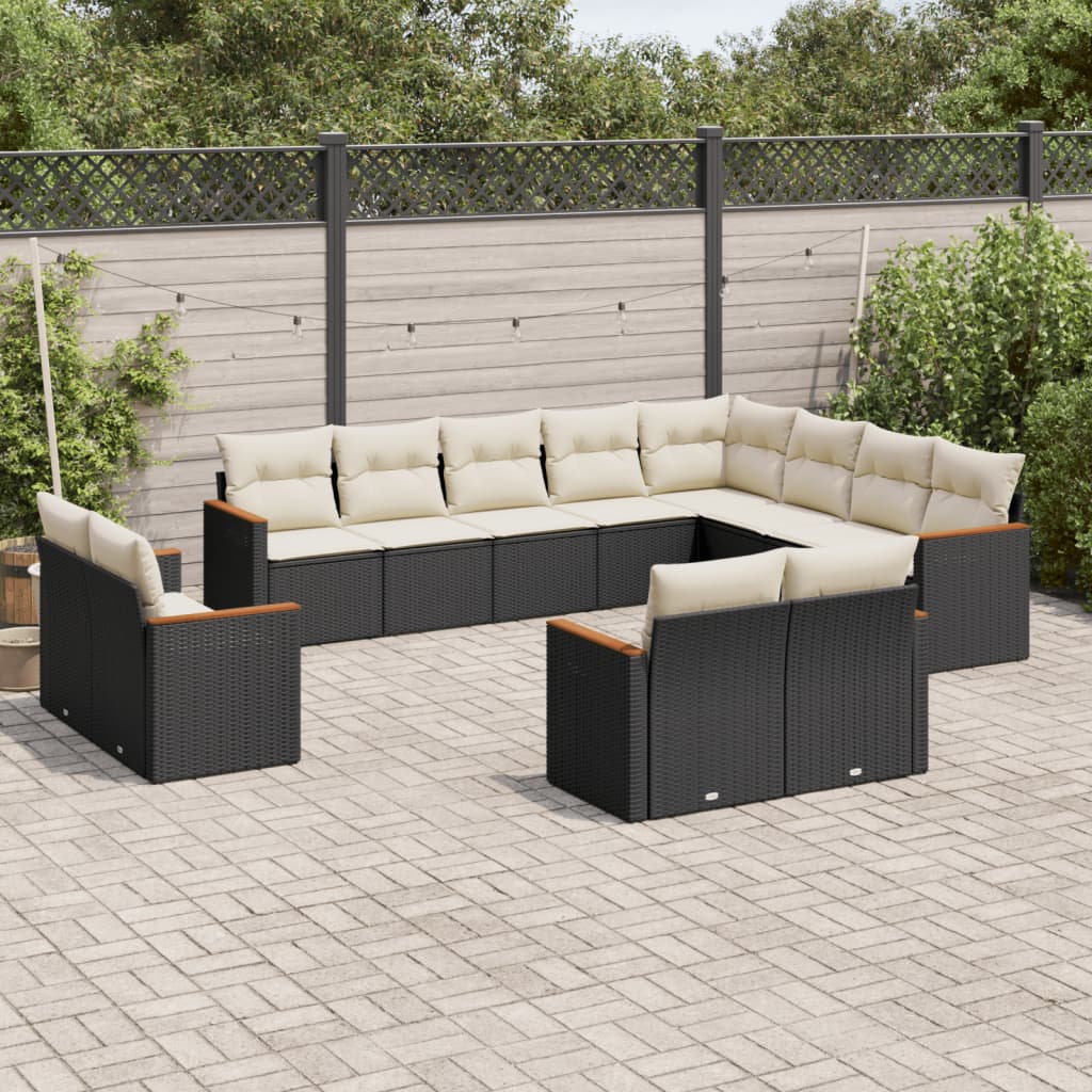 12-dijelni set vrtnih sofa od poliratana s jastucima crni