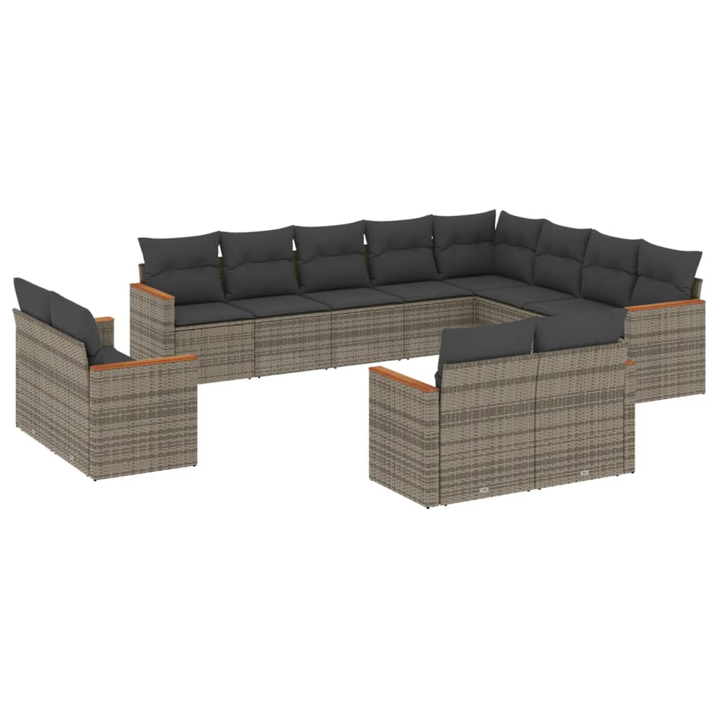 12-dijelni set vrtnih sofa od poliratana s jastucima sivi