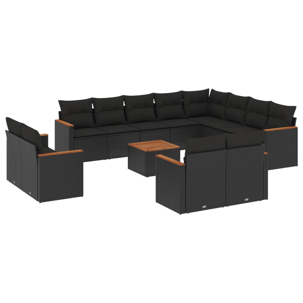 13-dijelni set vrtnih sofa s jastucima poliratan crni