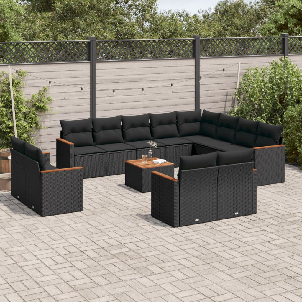 13-dijelni set vrtnih sofa s jastucima poliratan crni