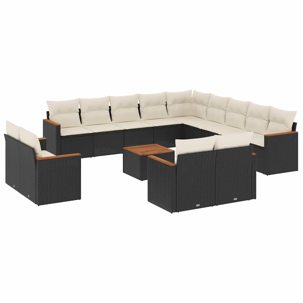 14-dijelni set vrtnih sofa s jastucima poliratan crni