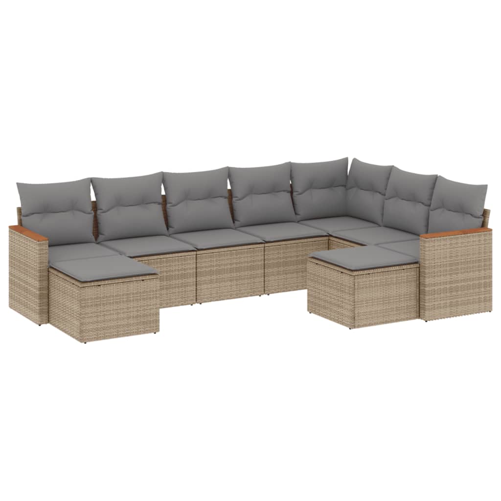 9-dijelni set vrtnih sofa s jastucima bež od poliratana