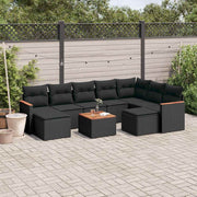 10-dijelni set vrtnih sofa s jastucima crni od poliratana