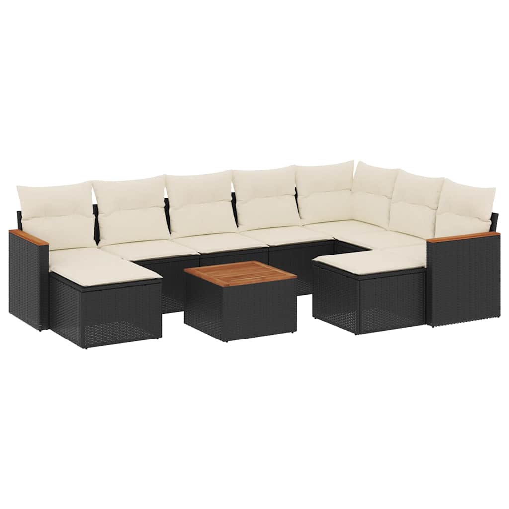10-dijelni set vrtnih sofa s jastucima crni od poliratana