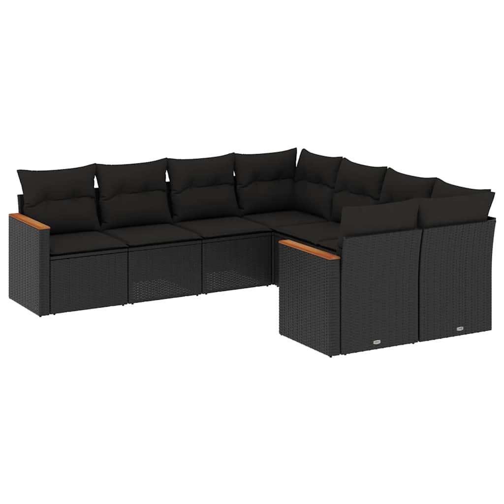 8-dijelni set vrtnih sofa od poliratana s jastucima crni