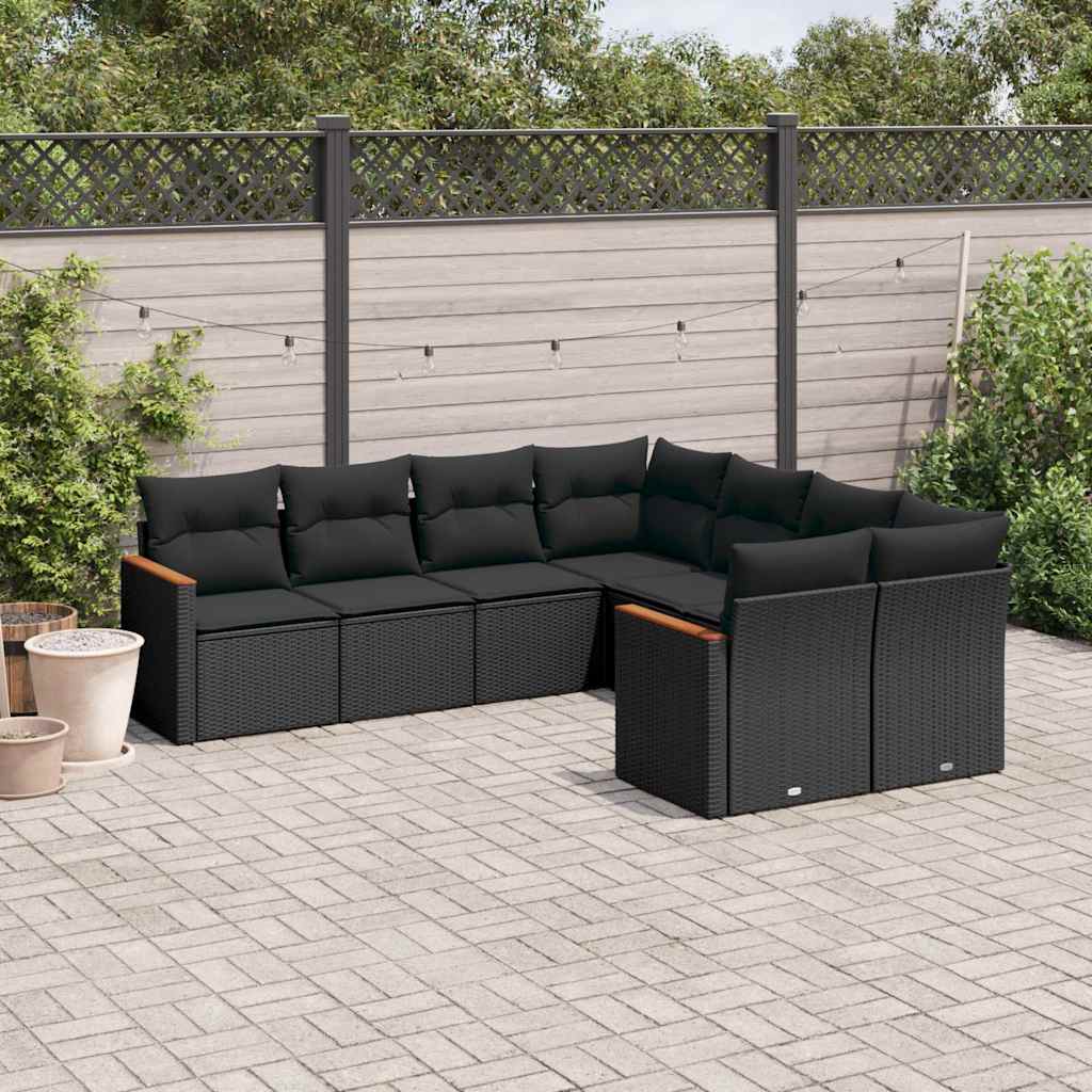 8-dijelni set vrtnih sofa od poliratana s jastucima crni