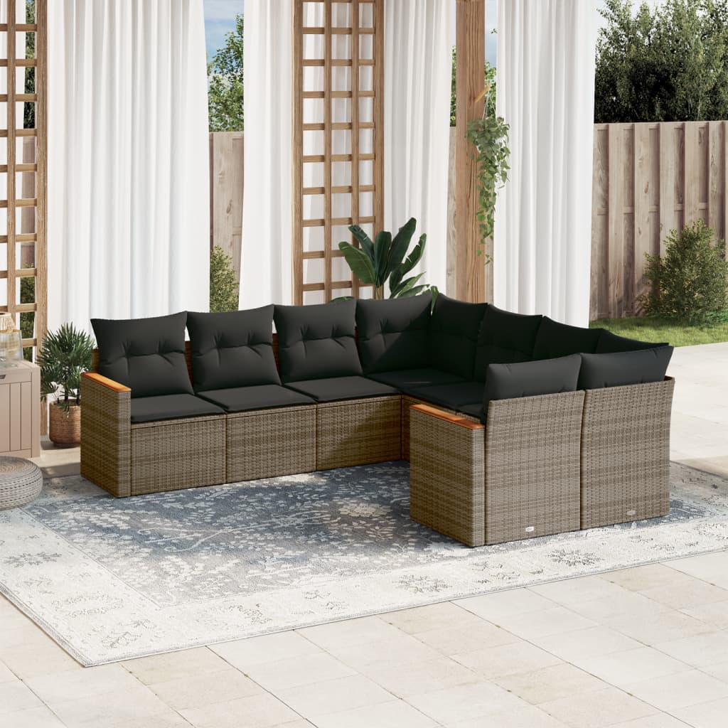 8-dijelni set vrtnih sofa od poliratana s jastucima sivi