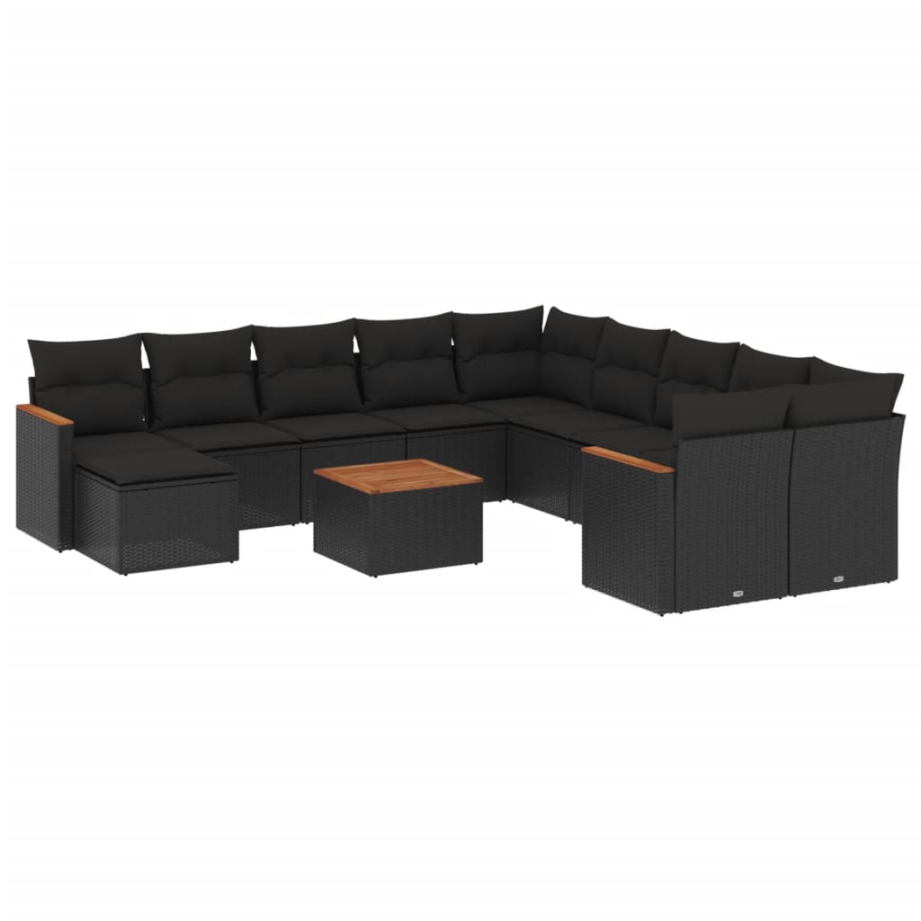 12-dijelni set vrtnih sofa od poliratana s jastucima crni