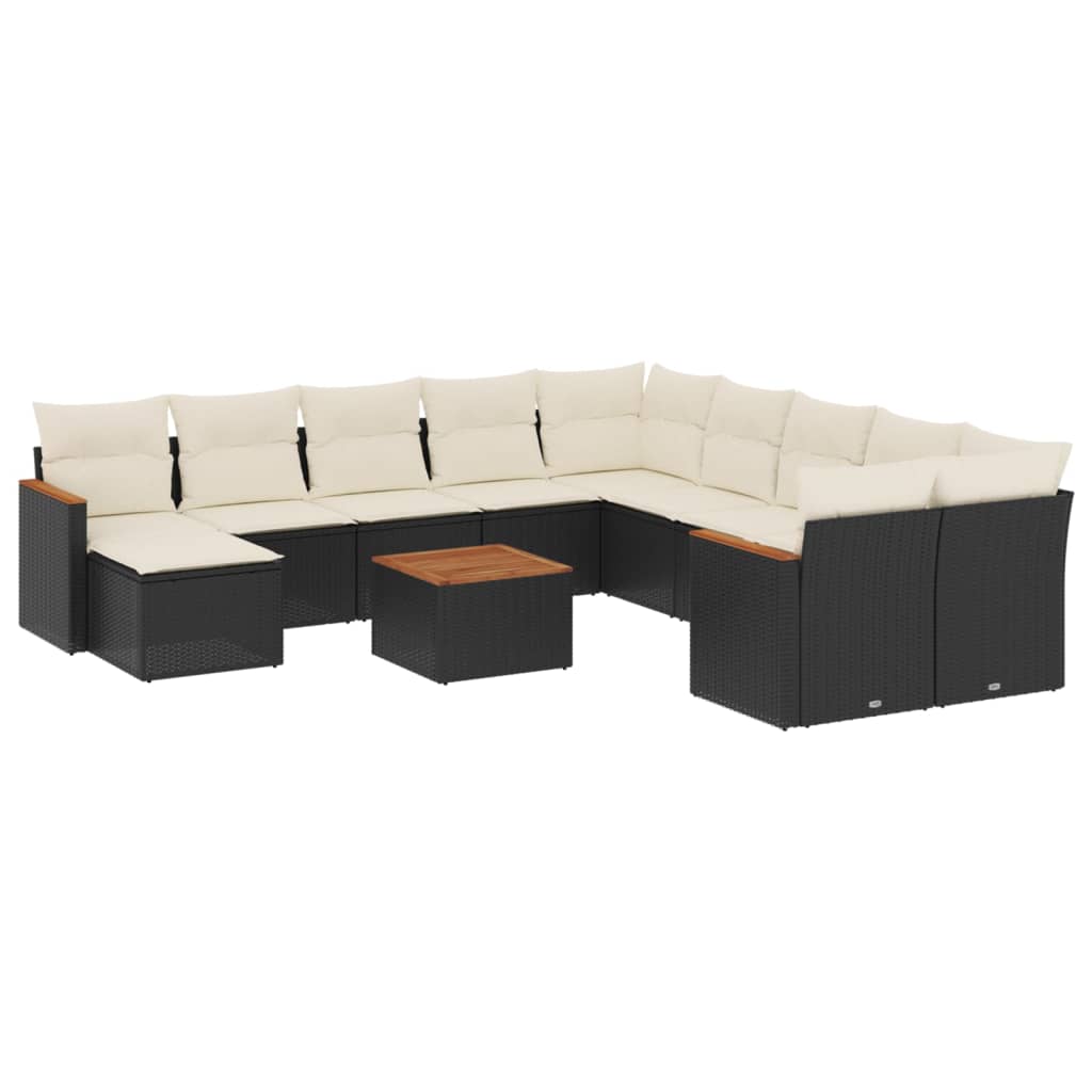 12-dijelni set vrtnih sofa od poliratana s jastucima crni