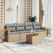 5-dijelni vrtni set sofa s jastucima bež od poliratana