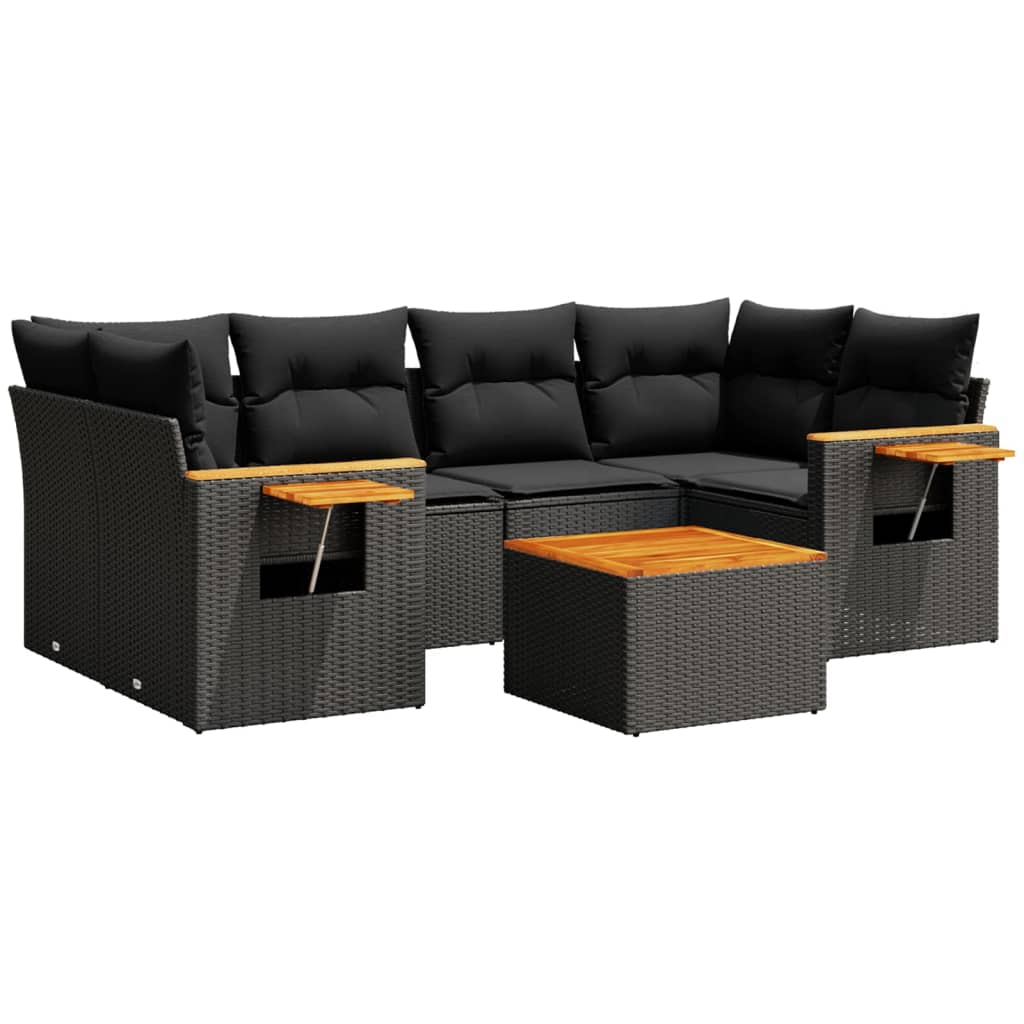 7-dijelni set vrtnih sofa od poliratana s jastucima crni