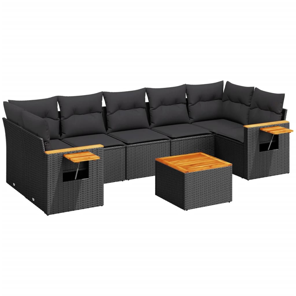 8-dijelni set vrtnih sofa od poliratana s jastucima crni