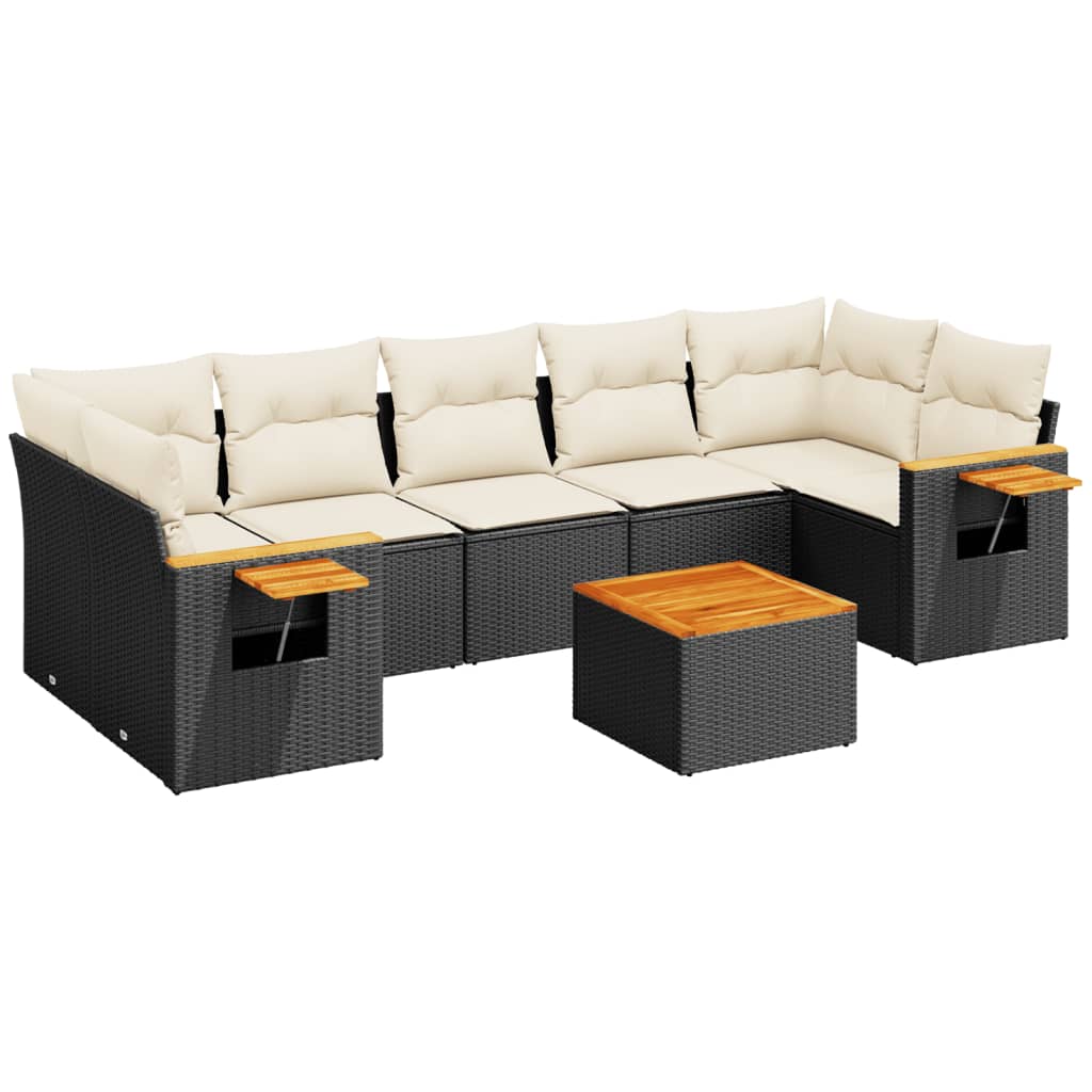 8-dijelni set vrtnih sofa od poliratana s jastucima crni
