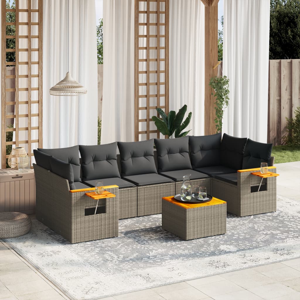 8-dijelni set vrtnih sofa od poliratana s jastucima sivi