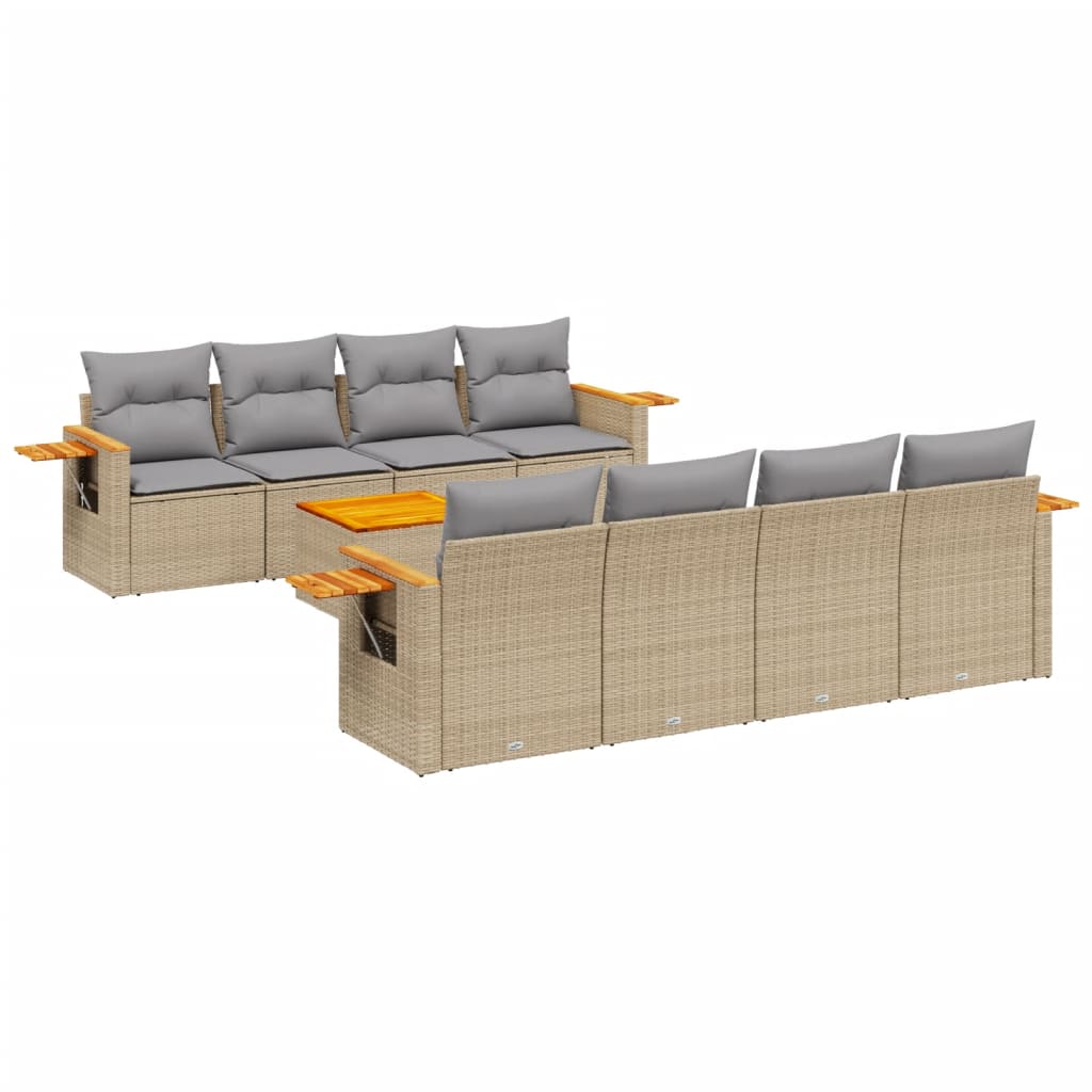 9-dijelni set vrtnih sofa s jastucima bež od poliratana