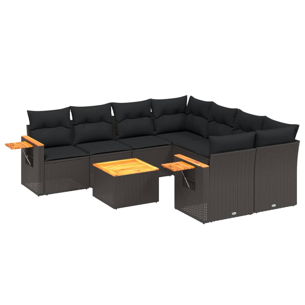 9-dijelni set vrtnih sofa s jastucima crni od poliratana