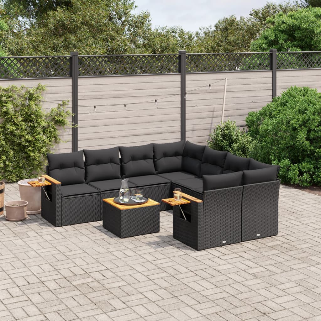 9-dijelni set vrtnih sofa s jastucima crni od poliratana