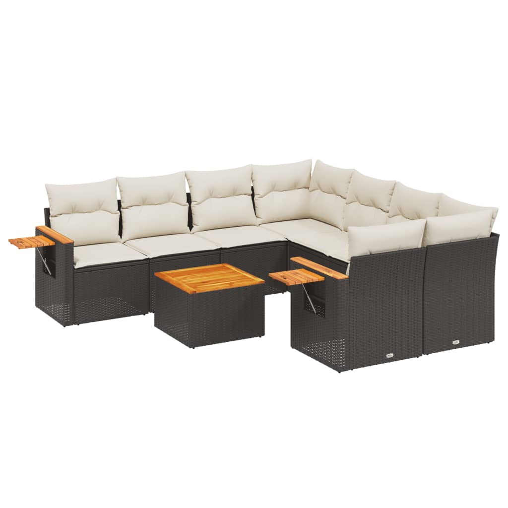9-dijelni set vrtnih sofa s jastucima crni od poliratana