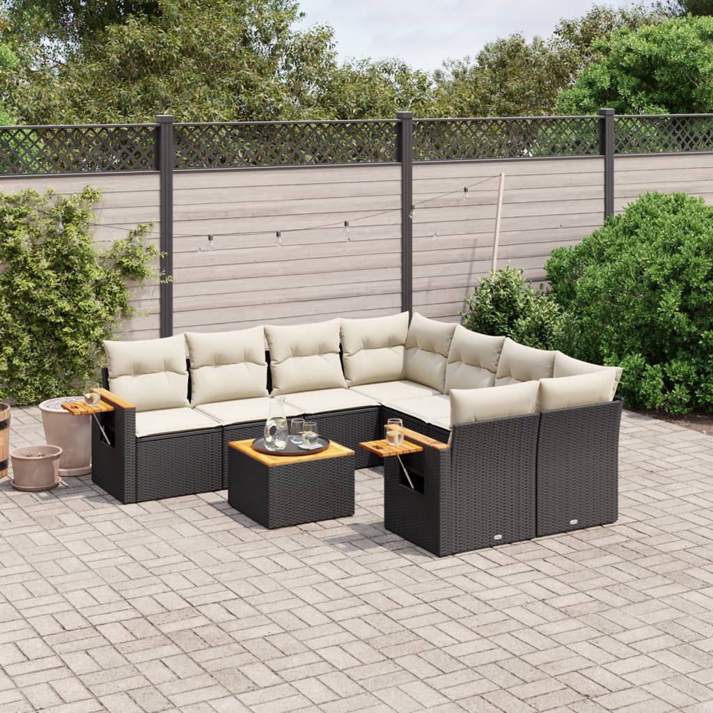 9-dijelni set vrtnih sofa s jastucima crni od poliratana