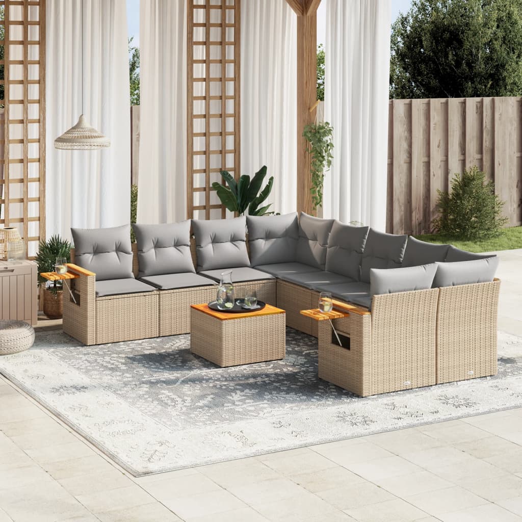 9-dijelni set vrtnih sofa s jastucima bež od poliratana