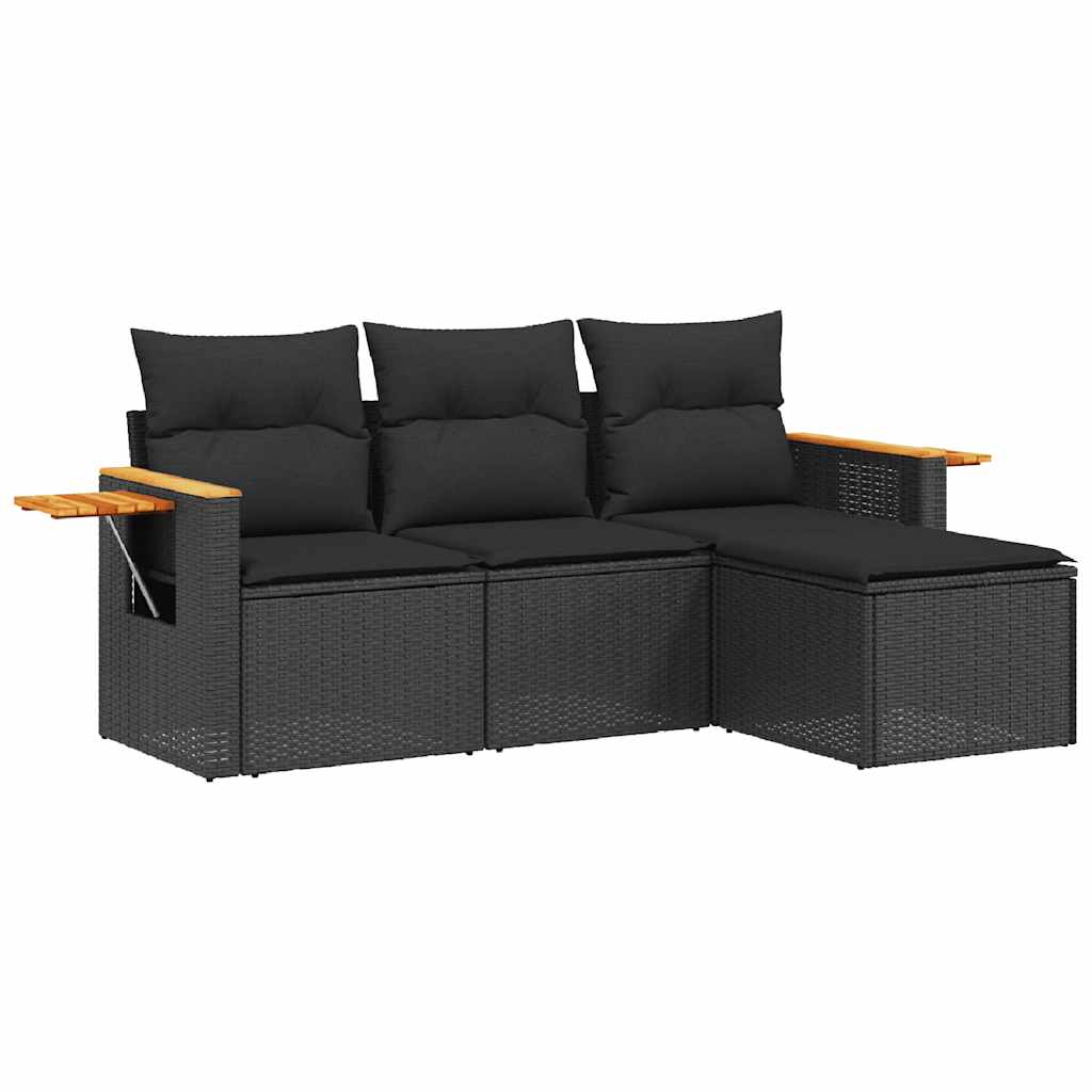 4-dijelni set vrtnih sofa od poliratana s jastucima crni
