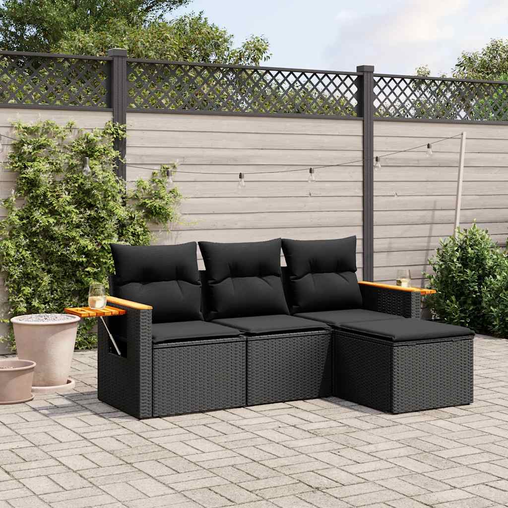 4-dijelni set vrtnih sofa od poliratana s jastucima crni