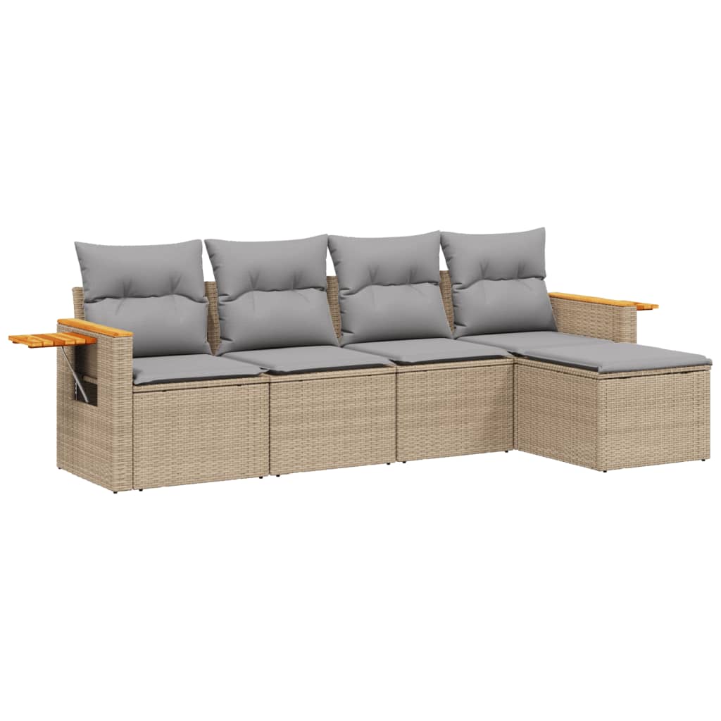 5-dijelni vrtni set sofa s jastucima bež od poliratana