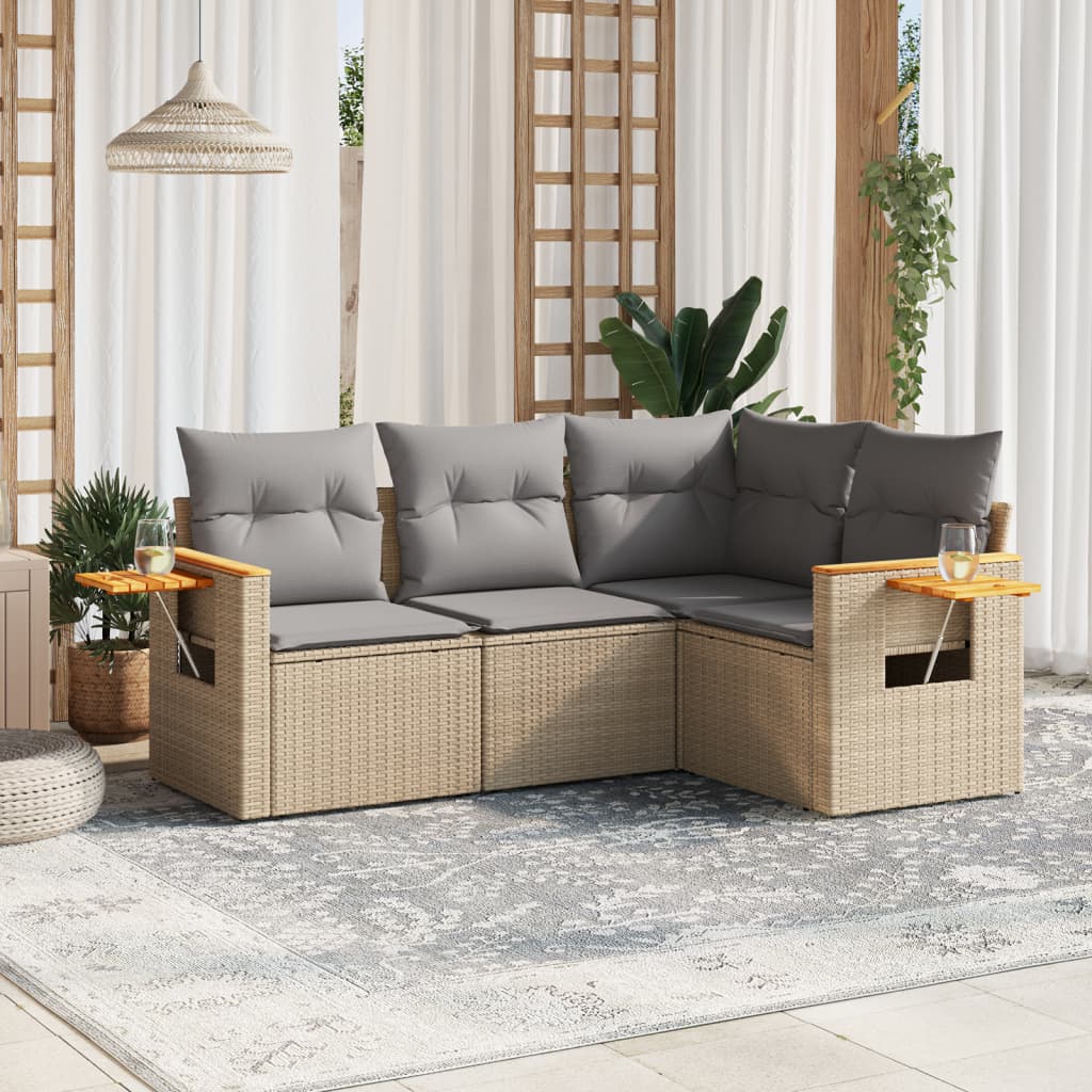 4-dijelni set vrtnih sofa s jastucima bež od poliratana