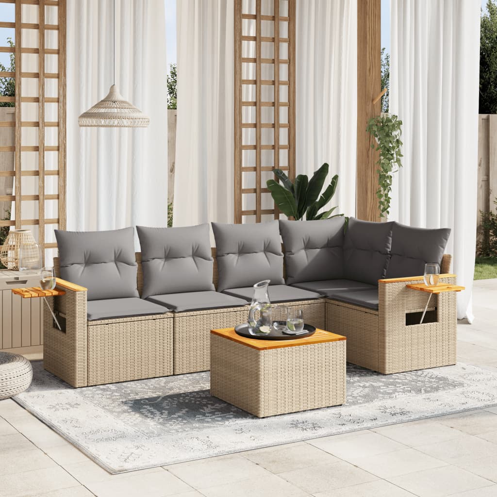 6-dijelni set vrtnih sofa s jastucima bež od poliratana