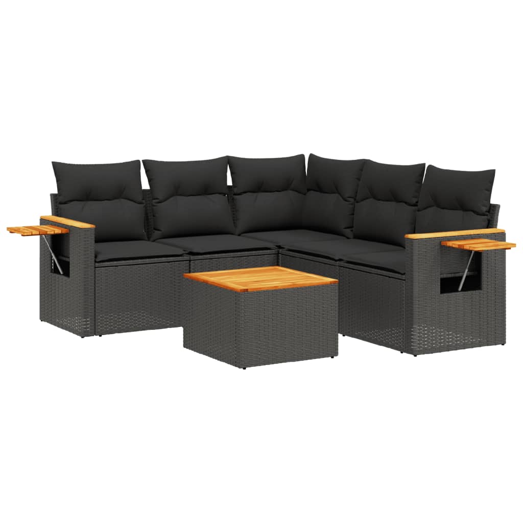 6-dijelni set vrtnih sofa s jastucima crni od poliratana