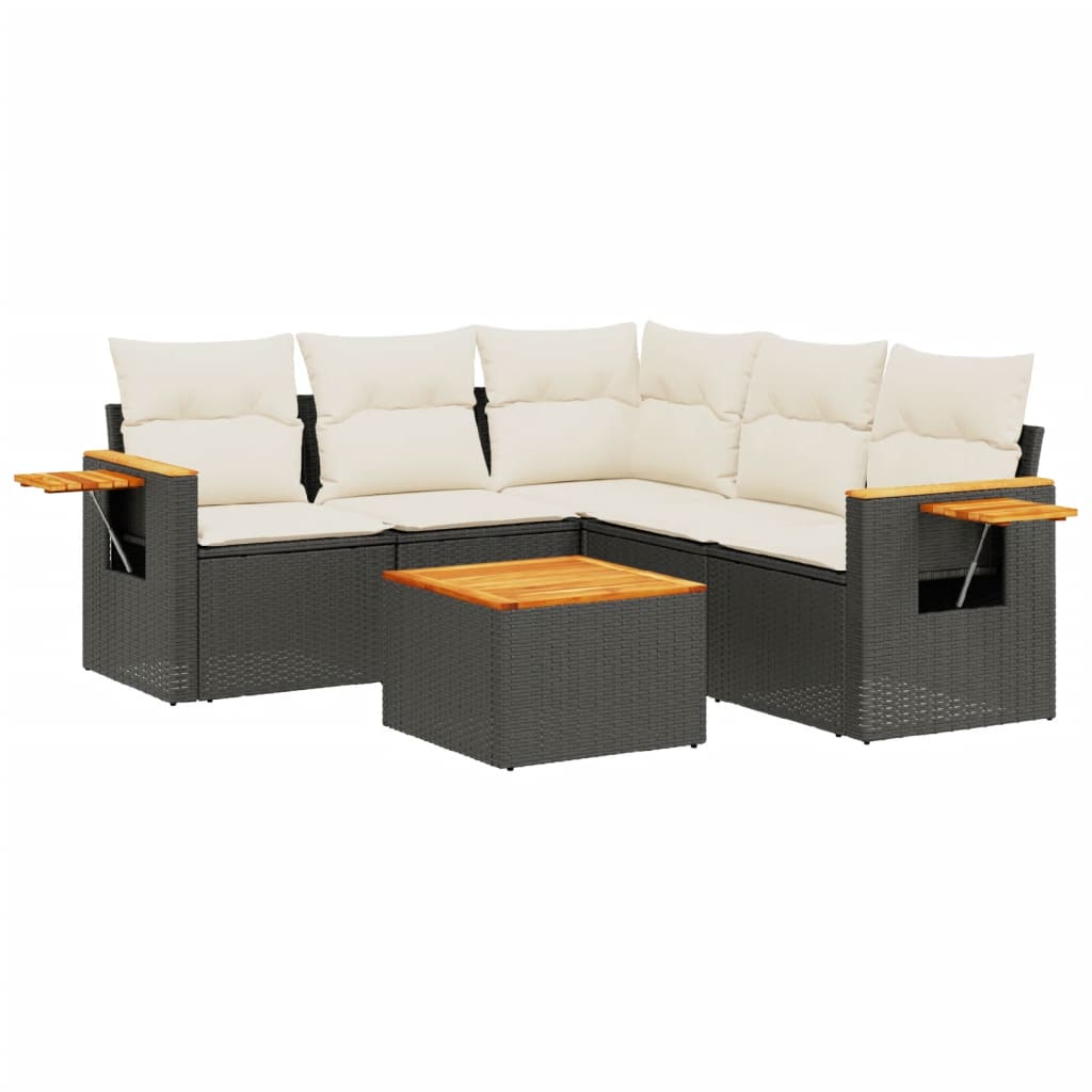 6-dijelni set vrtnih sofa s jastucima crni od poliratana