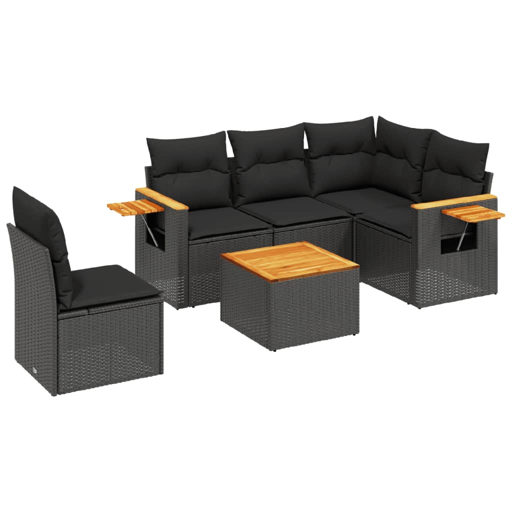 6-dijelni set vrtnih sofa s jastucima crni od poliratana
