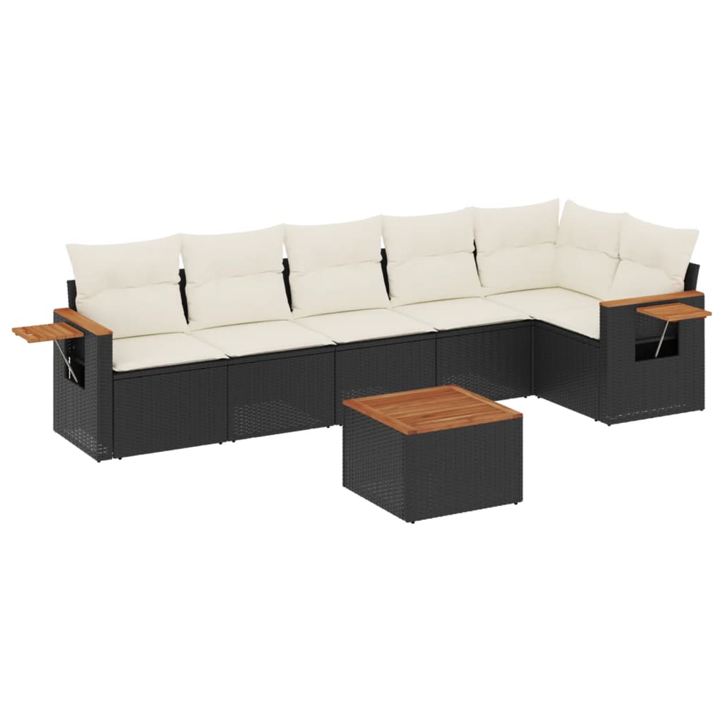 7-dijelni set vrtnih sofa od poliratana s jastucima crni