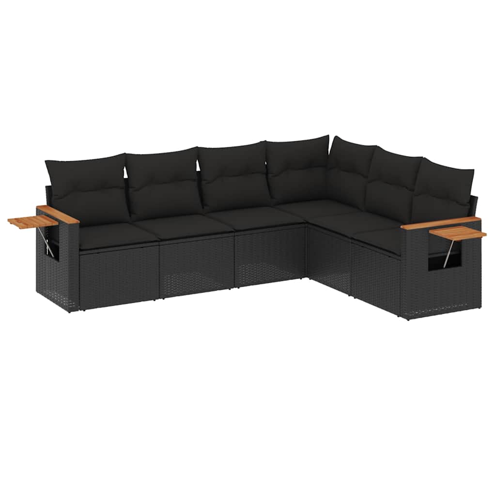 6-dijelni set vrtnih sofa s jastucima crni od poliratana