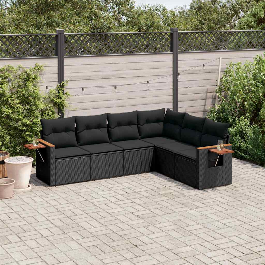 6-dijelni set vrtnih sofa s jastucima crni od poliratana
