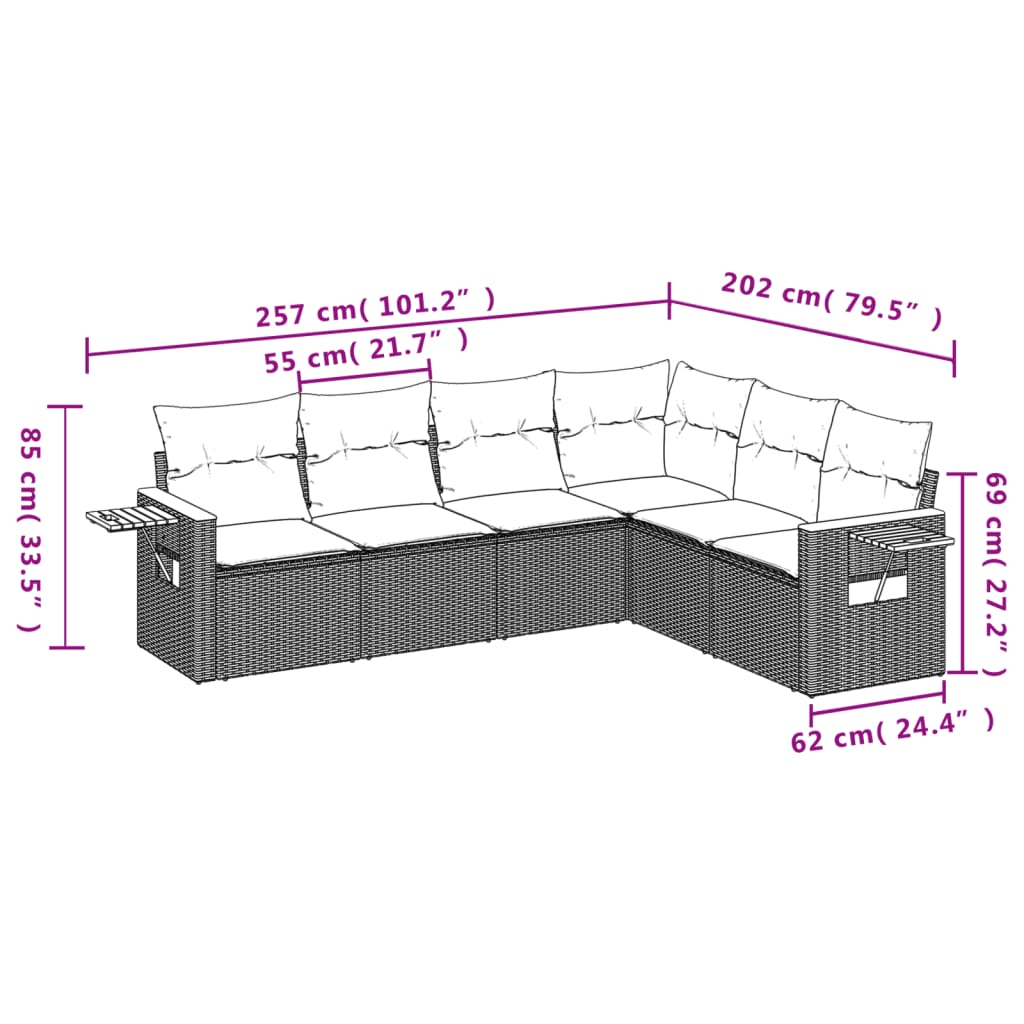 6-dijelni set vrtnih sofa od poliratana s jastucima sivi