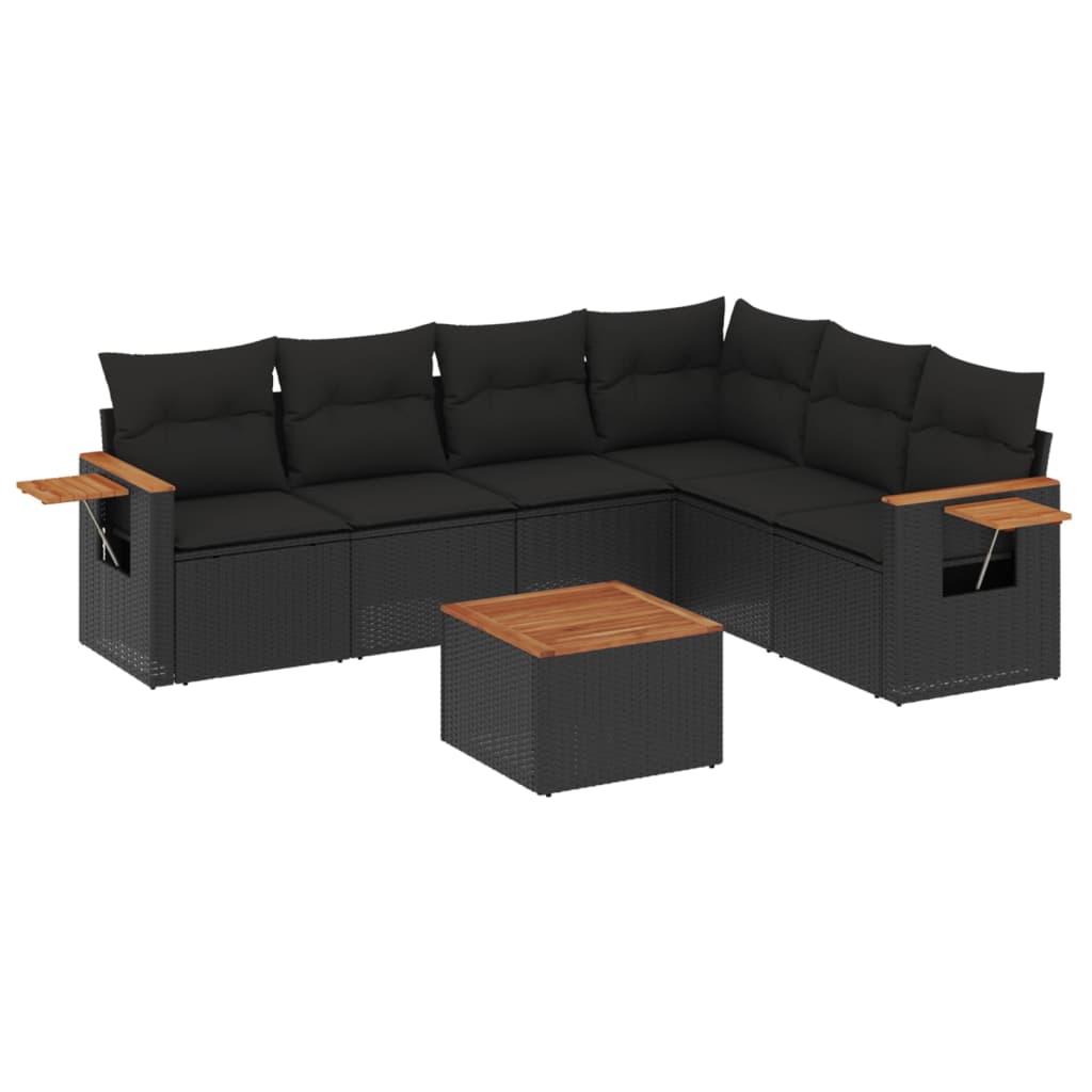 7-dijelni set vrtnih sofa od poliratana s jastucima crni