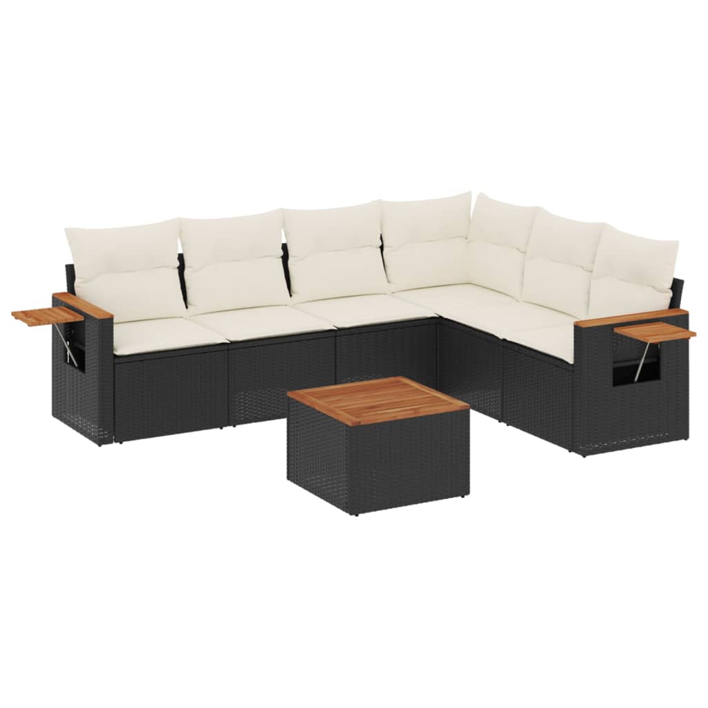 7-dijelni set vrtnih sofa od poliratana s jastucima crni