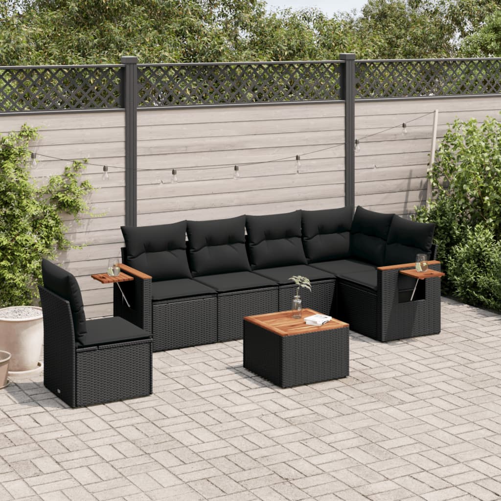 7-dijelni set vrtnih sofa od poliratana s jastucima crni