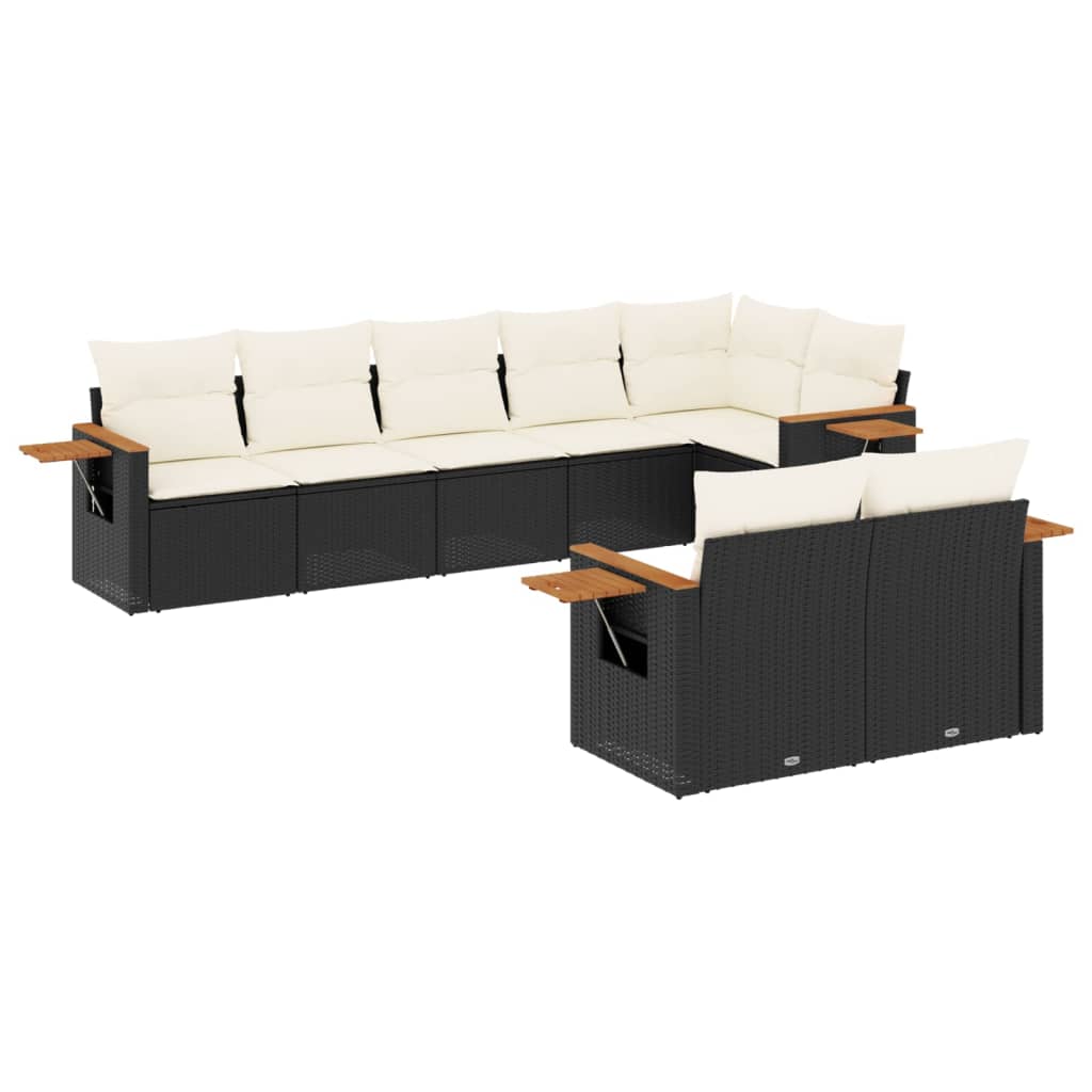 8-dijelni set vrtnih sofa od poliratana s jastucima crni