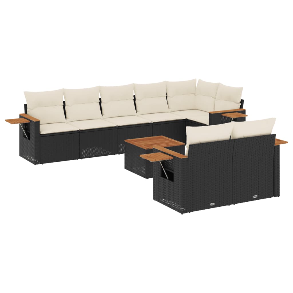 9-dijelni set vrtnih sofa s jastucima crni od poliratana