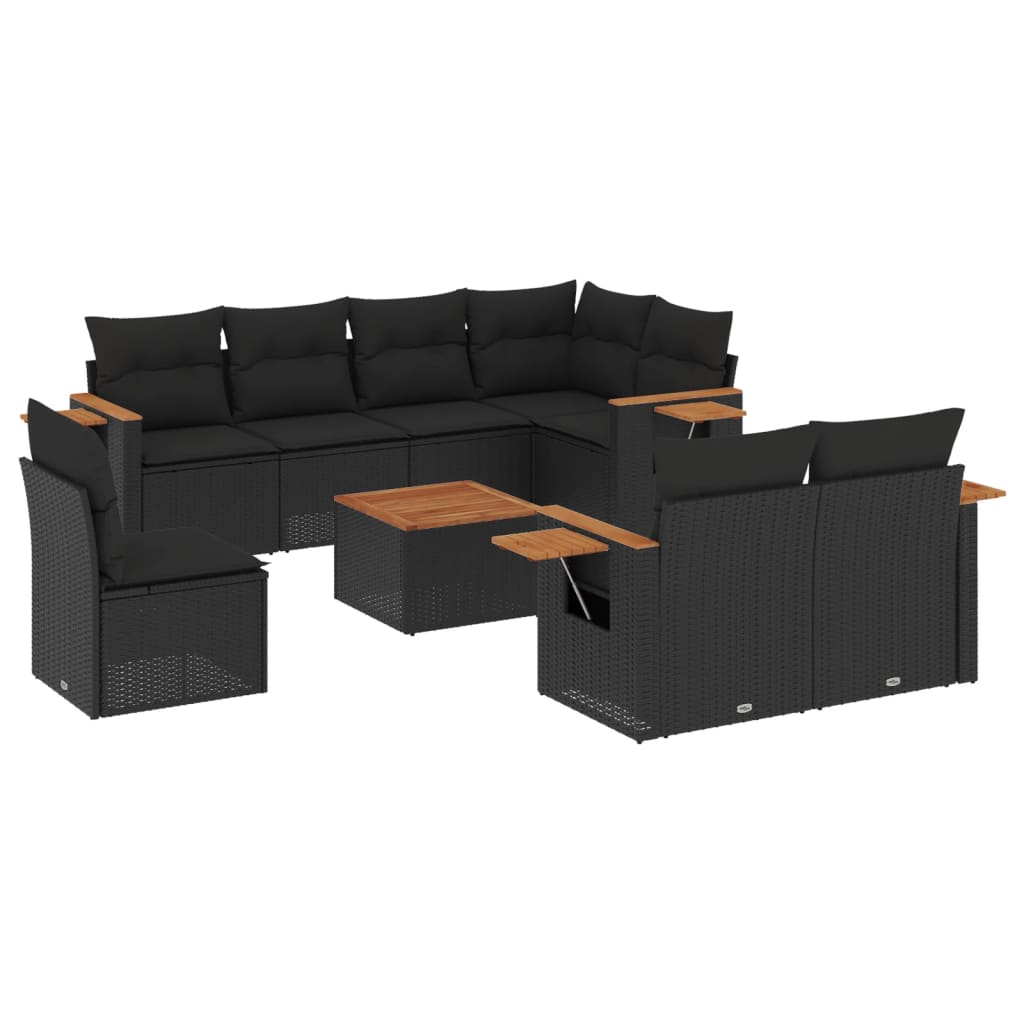 9-dijelni set vrtnih sofa s jastucima crni od poliratana