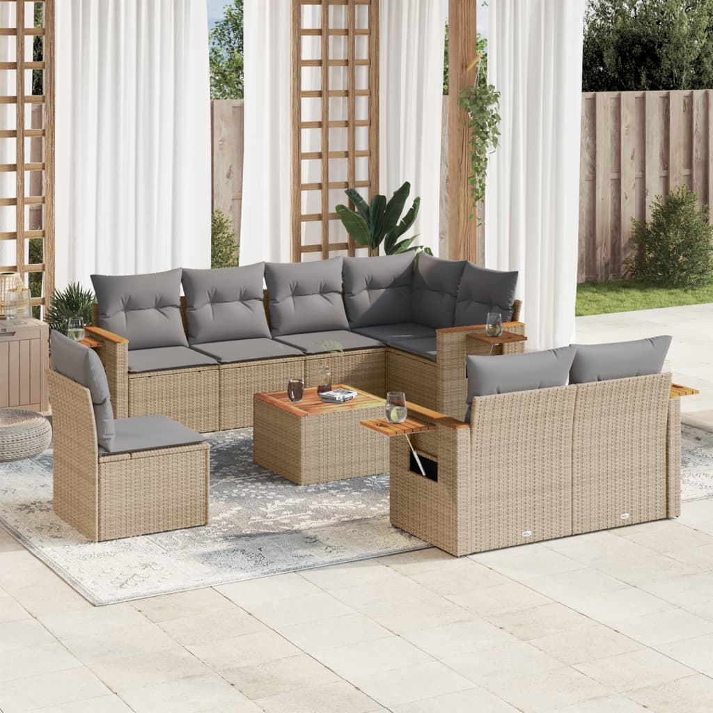 9-dijelni set vrtnih sofa s jastucima bež od poliratana