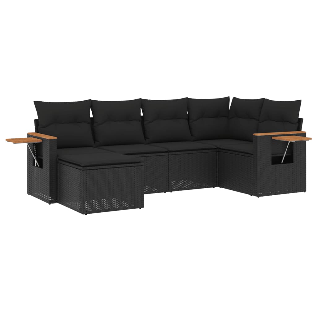 6-dijelni set vrtnih sofa s jastucima crni od poliratana