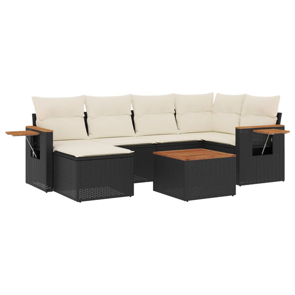 7-dijelni set vrtnih sofa od poliratana s jastucima crni