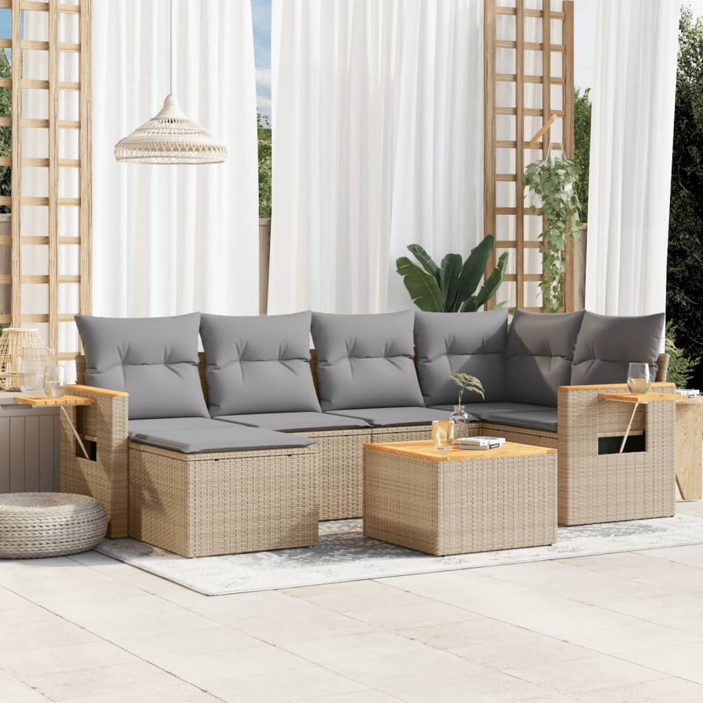 7-dijelni set vrtnih sofa od poliratana s jastucima bež