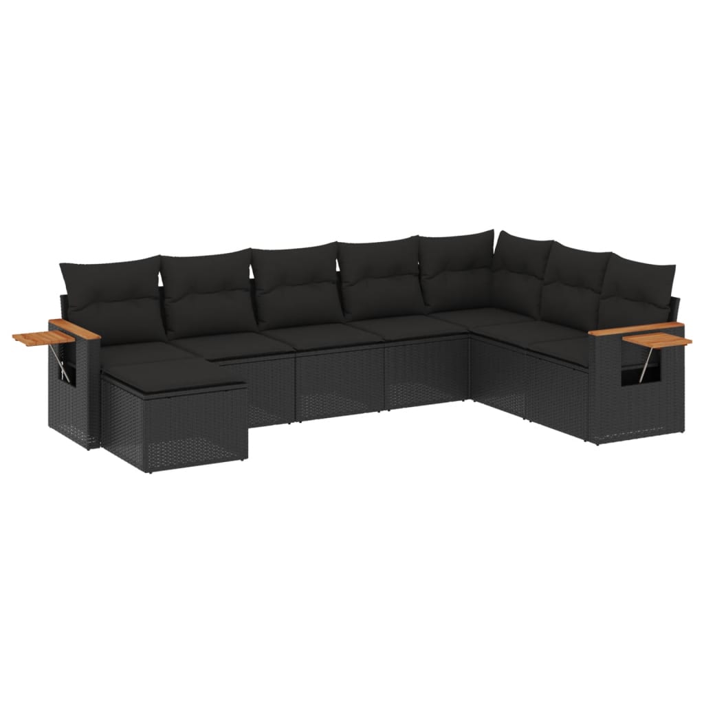 8-dijelni set vrtnih sofa od poliratana s jastucima crni