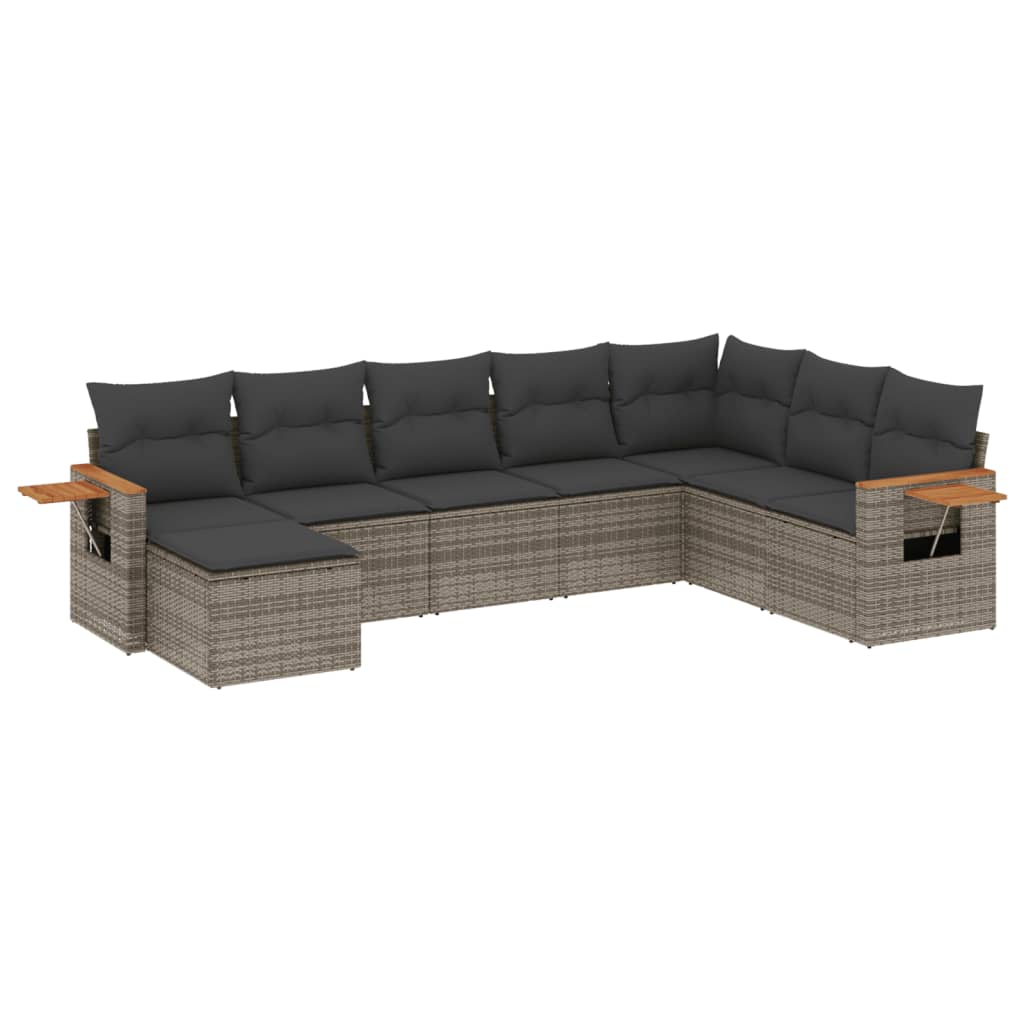 8-dijelni set vrtnih sofa od poliratana s jastucima sivi