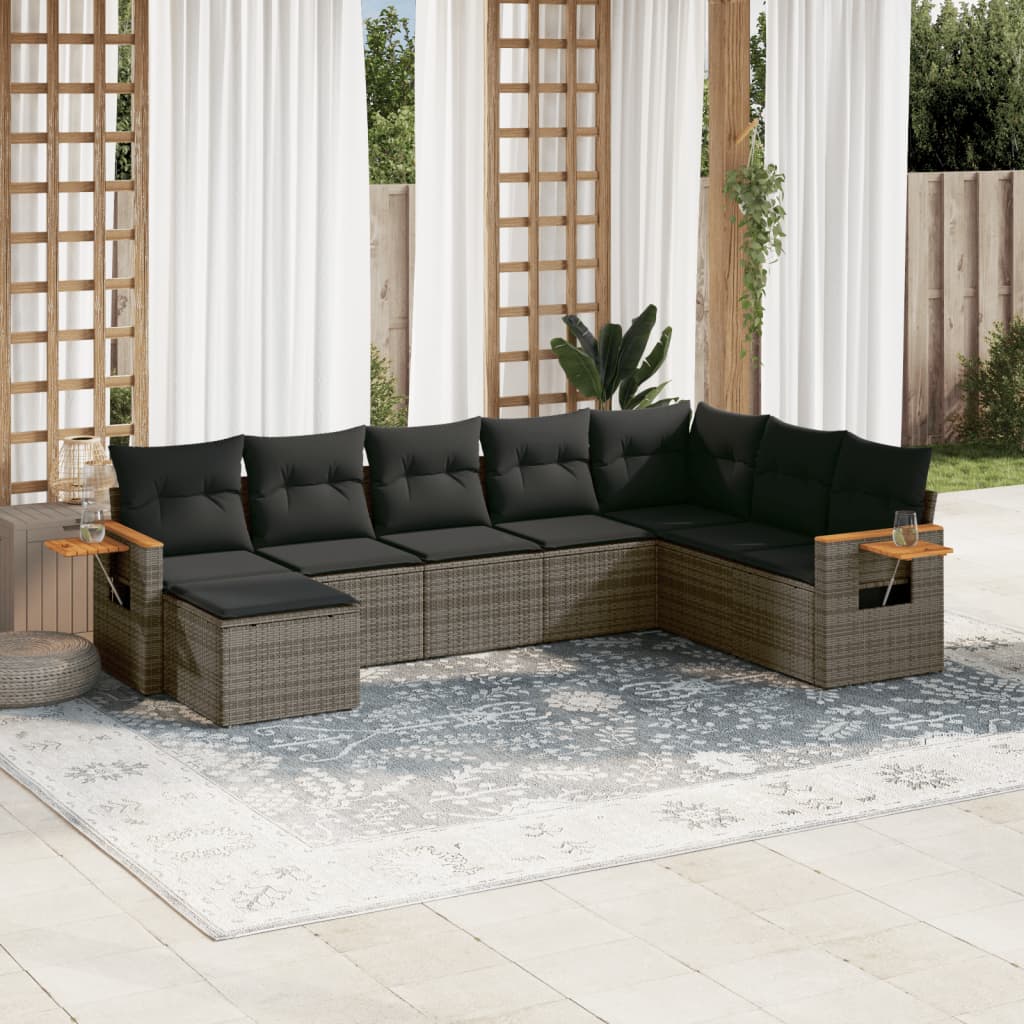 8-dijelni set vrtnih sofa od poliratana s jastucima sivi